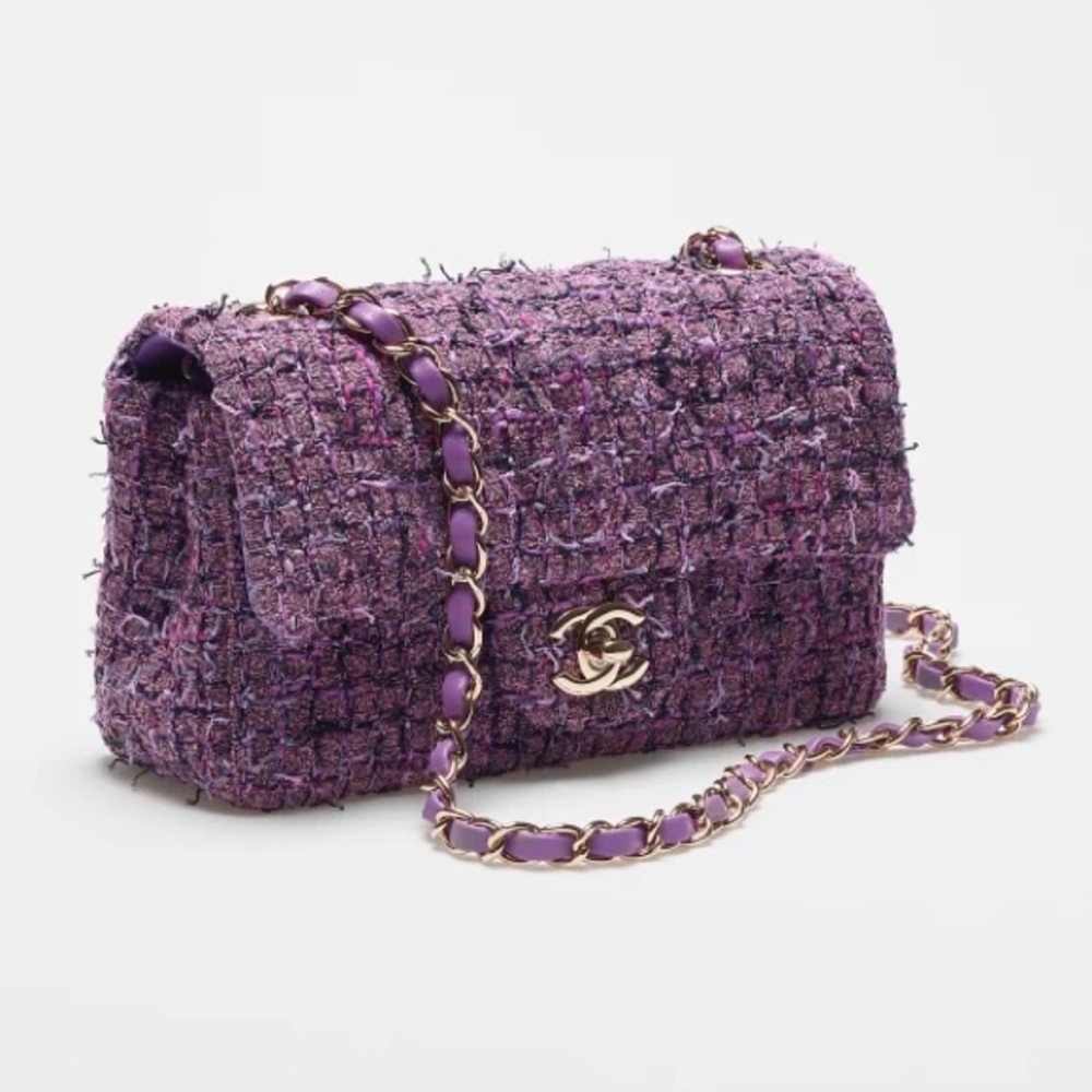 Chanel Purple Tweed Mini Rectangle Classic Flap Handbag